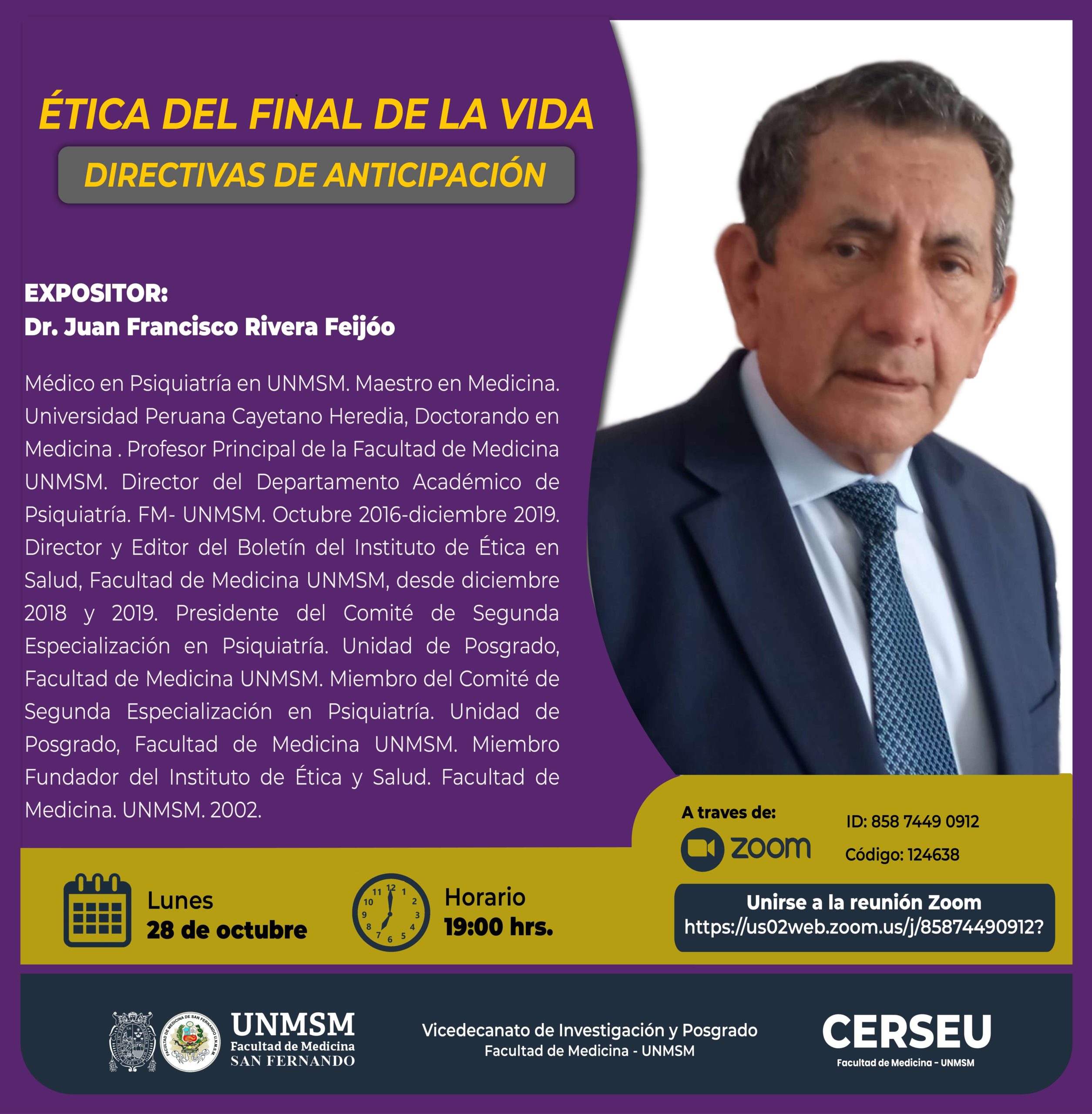 📣CONFERENCIA: ETICA DEL FINAL DE LA VIDA: DIRECTIVAS DE ANTICIPACIÓN